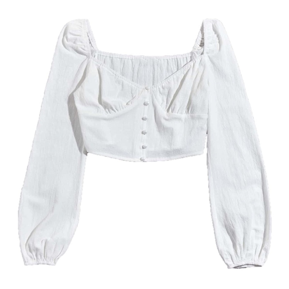 Button-Down Long Sleeve Crop Top